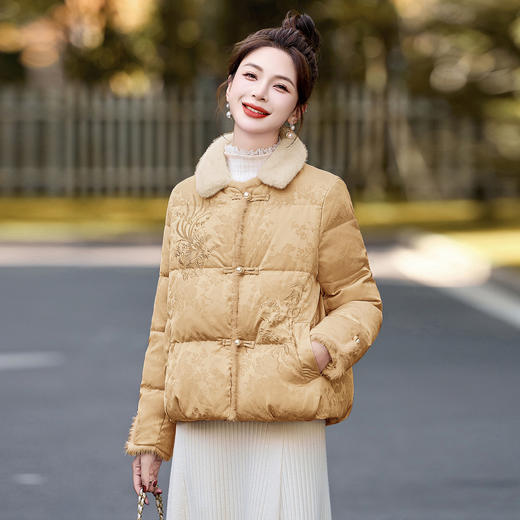 时尚新中式风国风刺绣羽绒服，显瘦好看气质外套HR-MEIQIN9668-1 商品图0