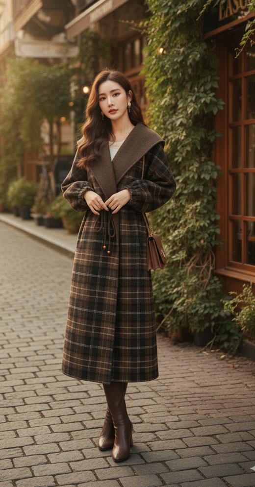 MM大帽腰抽绳装饰双色双面手工长款大衣 商品图0