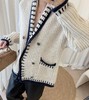 D111135设计感奶茶色双排扣外套女新款宽松复古撞色针织开衫 商品缩略图3