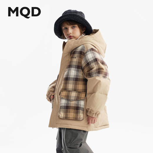 【MQD】男童中长款羽绒服2025冬季新款儿童连帽拼接格子保暖羽绒外套 商品图0