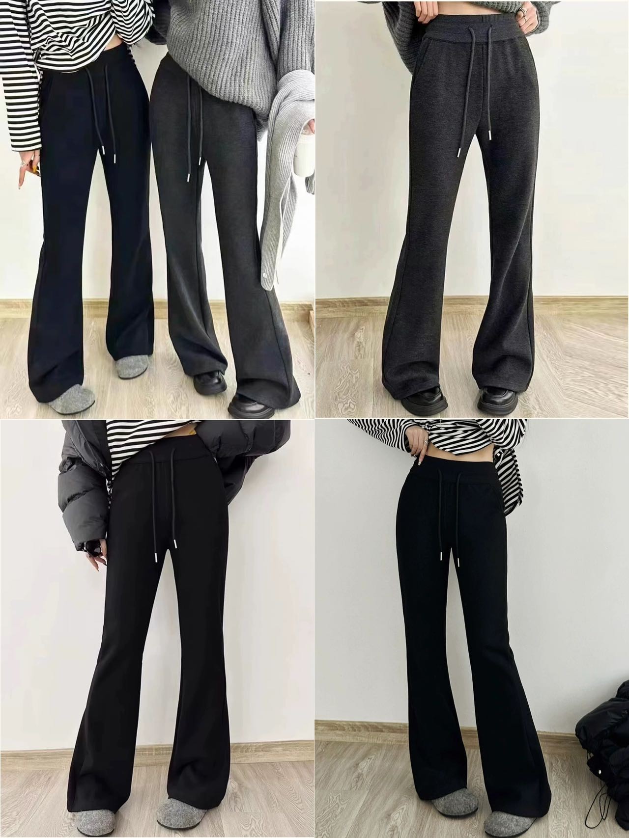 醋酸羊毛加绒加厚高腰显瘦拖地喇叭裤