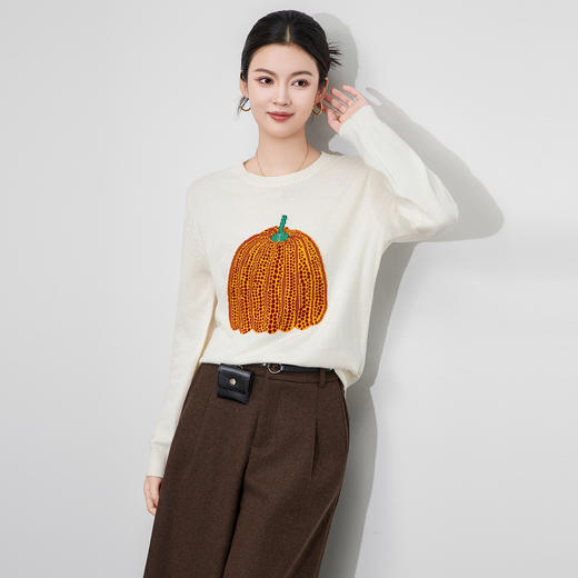 「高货wl」全新升级【铂金会员238/天猫319/差价81】(03903)洛诗琳美丽诺羊毛圆领毛衣2025秋冬休闲时髦印花套头毛衣 商品图1