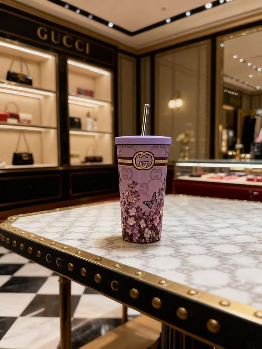 D111106紫色花样咖啡杯25年新款高颜值吸管保温杯 商品图7