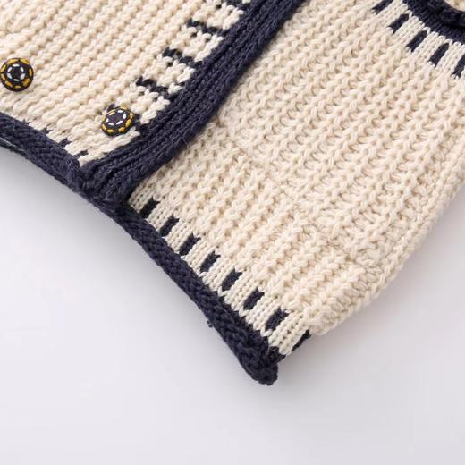 D111135设计感奶茶色双排扣外套女新款宽松复古撞色针织开衫 商品图11