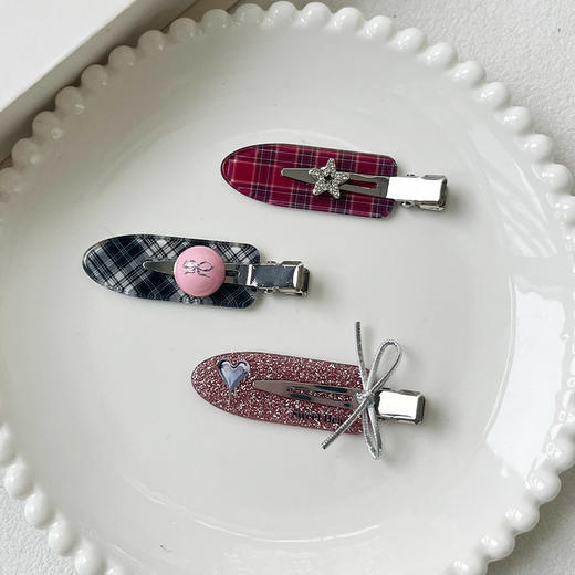 学院风格纹发夹无痕夹蝴蝶结侧边夹发饰-纪念日百货门店同款167095101 商品图3