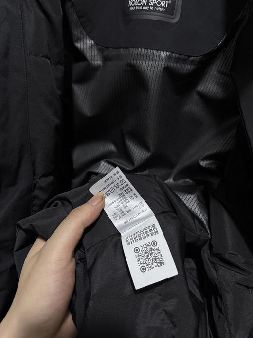 原单正品 KOLON SPORT可隆男士轻量热压羽绒服，防泼水防风透湿耐磨鹅绒夹克，颜色：黑色
尺码：M—XXXL 商品图8