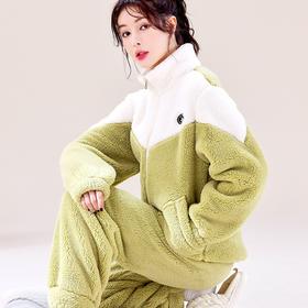 希燕茵睡衣女秋冬季珊瑚加绒加厚羊羔绒外穿家居服拉链立领2025新款套装XY0019★