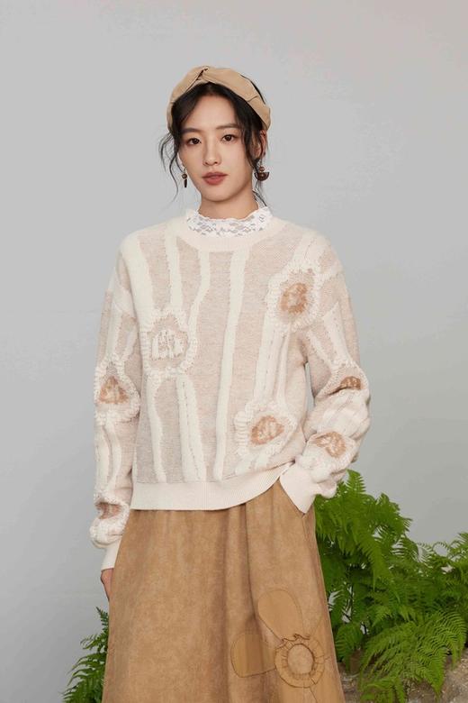 ANSUABEL 甜美温柔立体花朵休闲针织毛衣 21290 商品图0