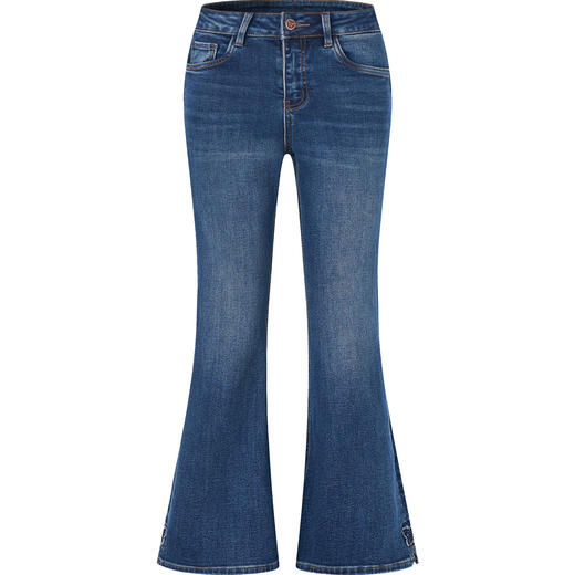 「高货wl」全新升级【铂金会员247/天猫329/差价82】(04146)洛诗琳新款加绒牛仔裤2025新款裤脚重工刺绣复古蓝微喇裤 商品图2