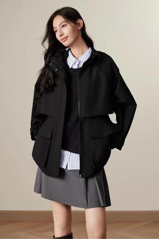 LNNNS 高级感黑色连帽短款风衣外套 21377 商品图3