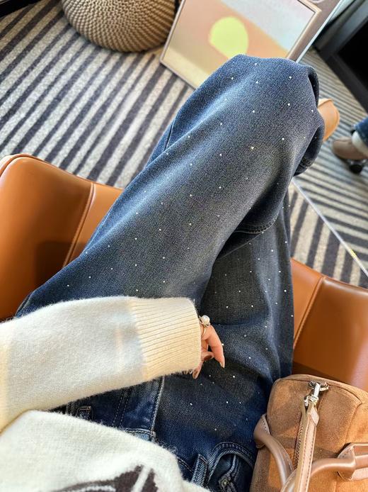 土耳其新款超带派buling烫钻直筒植绒一体绒微阔腿裤 商品图8