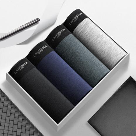 浪莎7A抗菌内裤 3D立体裁剪 舒适不紧勒 中腰四角短裤  4条礼盒装 商品图5