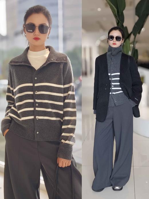 586661条纹羊绒开衫毛衣外套 商品图3