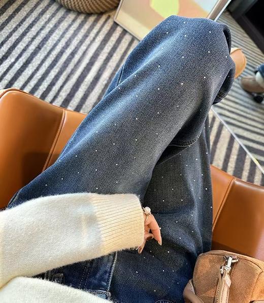 土耳其新款超带派buling烫钻直筒植绒一体绒微阔腿裤 商品图12