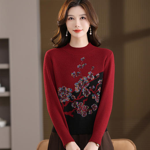QQ5631针织衫梅花提花毛衣女秋冬季2025年新款慵懒风内搭厚上衣打底衫 商品图1