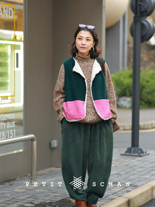 PETIT SCHAN小闪 CLO#965 Childhood sweethearts 两小无猜 骆驼绒羊绒手工染色拼色马甲 商品图2