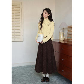 鹿向南「棕糖花语」咖色复古a字半身裙女秋冬小个子高腰蛋糕裙子