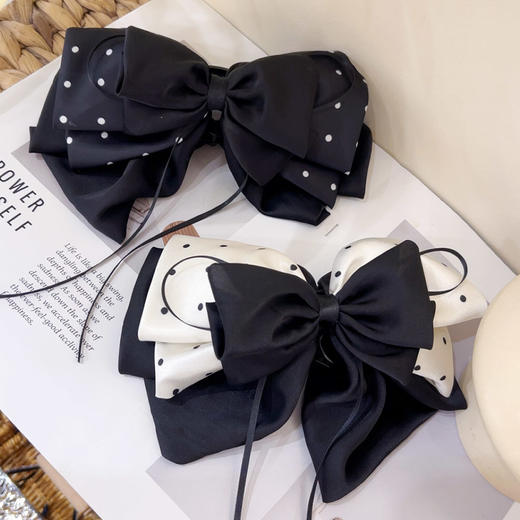 韩系绸缎波点马尾夹蝴蝶结半扎头饰-纪念日百货门店同款167295672 商品图0