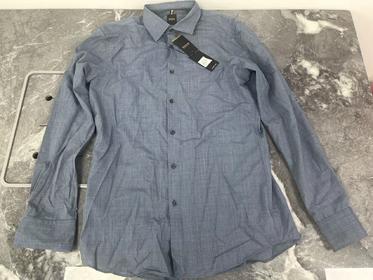 瑕疵HUGO BOSS/胡戈波士 男士春秋新剪羊毛混纺商务休闲正装长袖衬衫