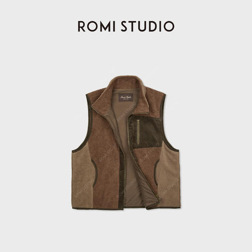 ROMI STUDIO“复古色彩”绒毛亲肤舒适立领拼色无袖马甲 RWCAW66644 商品图0