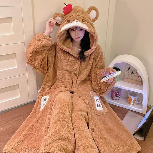 希燕茵2025卡通睡袍女秋冬珊瑚绒新款加绒可爱连帽少女家居服XY0013★ 商品图12