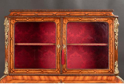 独角鹿西洋古董 1850年代法国出品路易十五风格皮革台面铜鎏金雕饰翻盖式淑女写字桌 商品图6