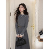 鹿向南「椰蓉拿铁」长袖灰色连衣裙女秋冬设计感显瘦内搭打底裙子 商品缩略图0