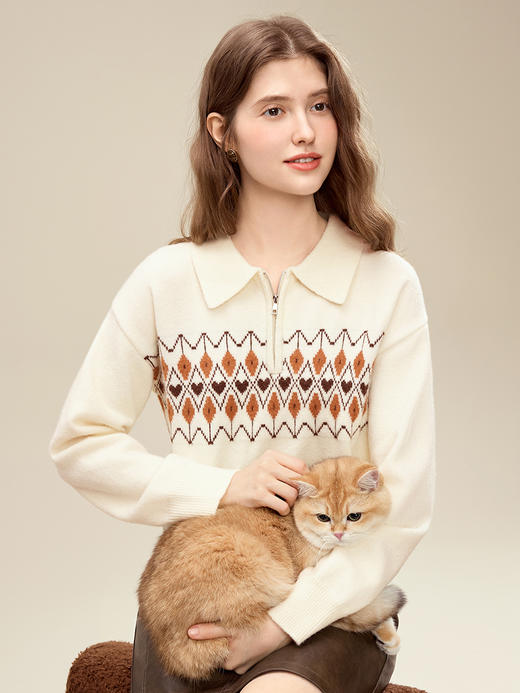 【百图lulu定制】【琉璃针织衫】慵懒风 微宽松 菱形格纹 POLO领 毛衣 商品图6