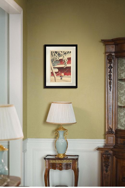 独角鹿西洋古董 1925年日本大正时代著名新版画大师川濑巴水签名创作木版画作品《东京二十景｜芝增上寺》 商品图0