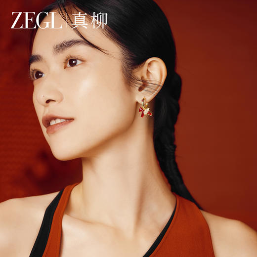 ZEGL真柳设计师马年耳环女高级轻奢红色耳圈耳扣红玛瑙本命年耳饰 商品图7