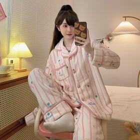 希燕茵可爱卡通珊瑚绒睡衣女2025年新款法兰绒秋冬季学生甜美套装家居服XY0017★