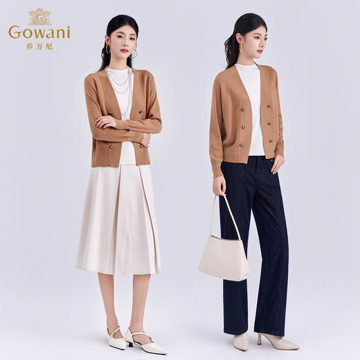 乔万尼新品2025冬V领设计感优雅轻奢老钱风羊毛开衫针织衫ED4M811 商品图3