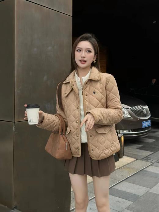 D111123复古永不过时胸前小马刺绣菱形格纹翻领老干部棉服夹克外套男女同款 商品图5