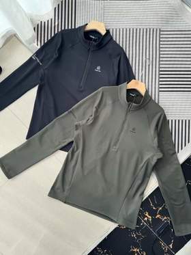 D111138户外男款立领半开胸保暖吸湿速干登山徒步t恤抓绒衣