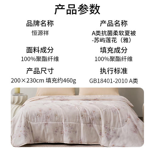 恒源祥（HYX）HYX1115DJ 苏屿莲花（雅）A类抗菌柔软夏凉被 商品图5