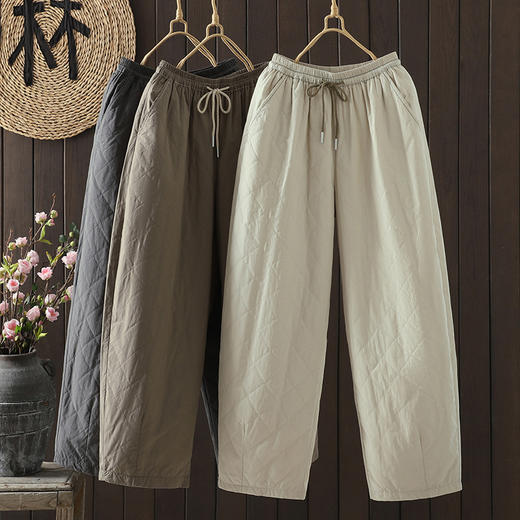 GYH 2930纯色休闲宽松大码松紧腰抽绳夹棉长裤 商品图0