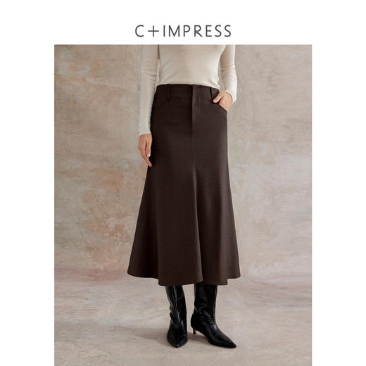 精纺羊毛复古气质收腰显瘦鱼尾半裙BQ2504078 商品图0