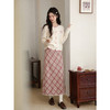 鹿向南「白桃慕斯」杏色针织毛衣女秋冬高腰格纹粉色半身裙套装 商品缩略图0