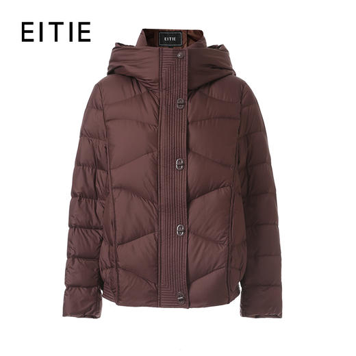 EITIE爱特爱短款高领兜帽羽绒外套多线迹宽边门襟墨色精致金属扣保暖羽绒服8411109 商品图8