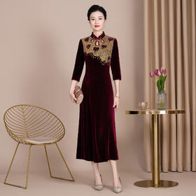 GY 3411旗袍连衣裙新中式大码礼服