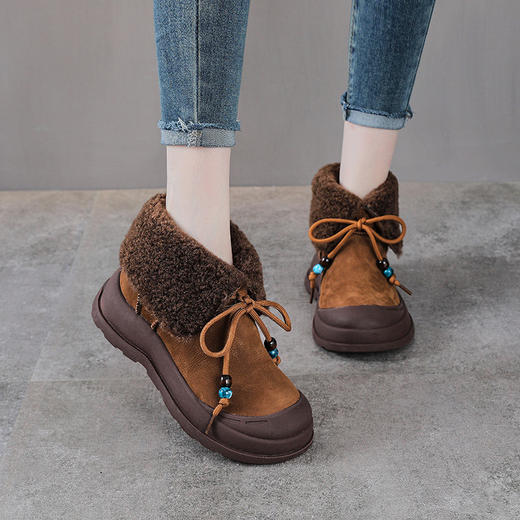 YR 2918厚底羊羔毛雪地靴增高马丁靴保暖加绒美拉德短筒靴 商品图1