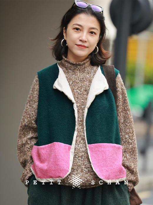 PETIT SCHAN小闪 CLO#965 Childhood sweethearts 两小无猜 骆驼绒羊绒手工染色拼色马甲 商品图1