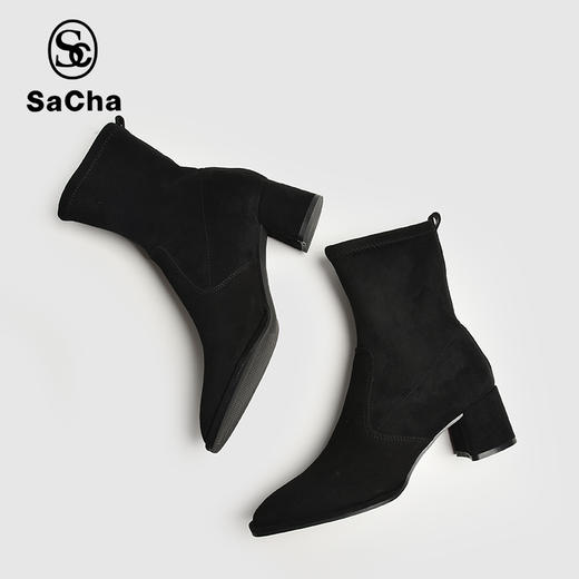 SACHA复古女士粗跟中筒靴，时尚百搭方头粗跟短靴，保暖舒适，BTZ020 商品图3