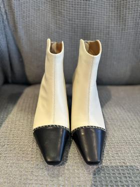 【门店同款】ENJOY秋季ZW105-6高级欧美拼色链条小跟靴 （4寸） 153946032