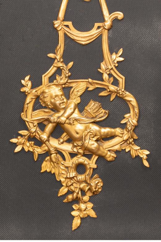 独角鹿西洋古董 19世纪法国出品路易十六风格铜鎏金雕饰爱神小天使主题壁炉屏风 商品图6