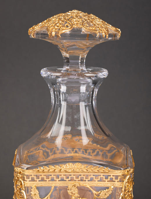 独角鹿西洋古董 20世纪初法国出品新古典主义风格铜鎏金雕饰古典女子肖像卡梅奥装饰水晶烈酒瓶 商品图5