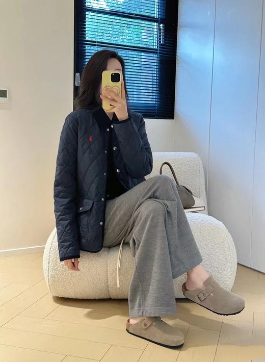 D111123复古永不过时胸前小马刺绣菱形格纹翻领老干部棉服夹克外套男女同款 商品图13