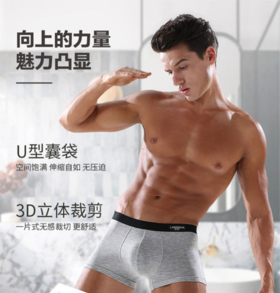 浪莎7A抗菌内裤 3D立体裁剪 舒适不紧勒 中腰四角短裤  4条礼盒装