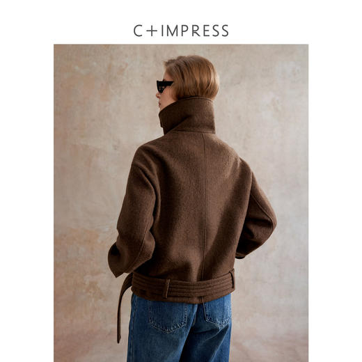 巴恩风翻领两穿羊毛腰带复古短外套WT2504068 商品图3