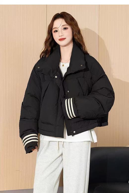 蓬松保暖【羽绒服】韩版小泡芙卷边袖可抽绳短款面包羽绒服-喜出 商品图0